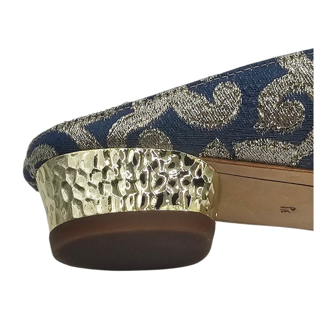 Sam Edelman Blue & Gold Metallic Augustine Jacquard Loafer Mules - Picture 5 of 10